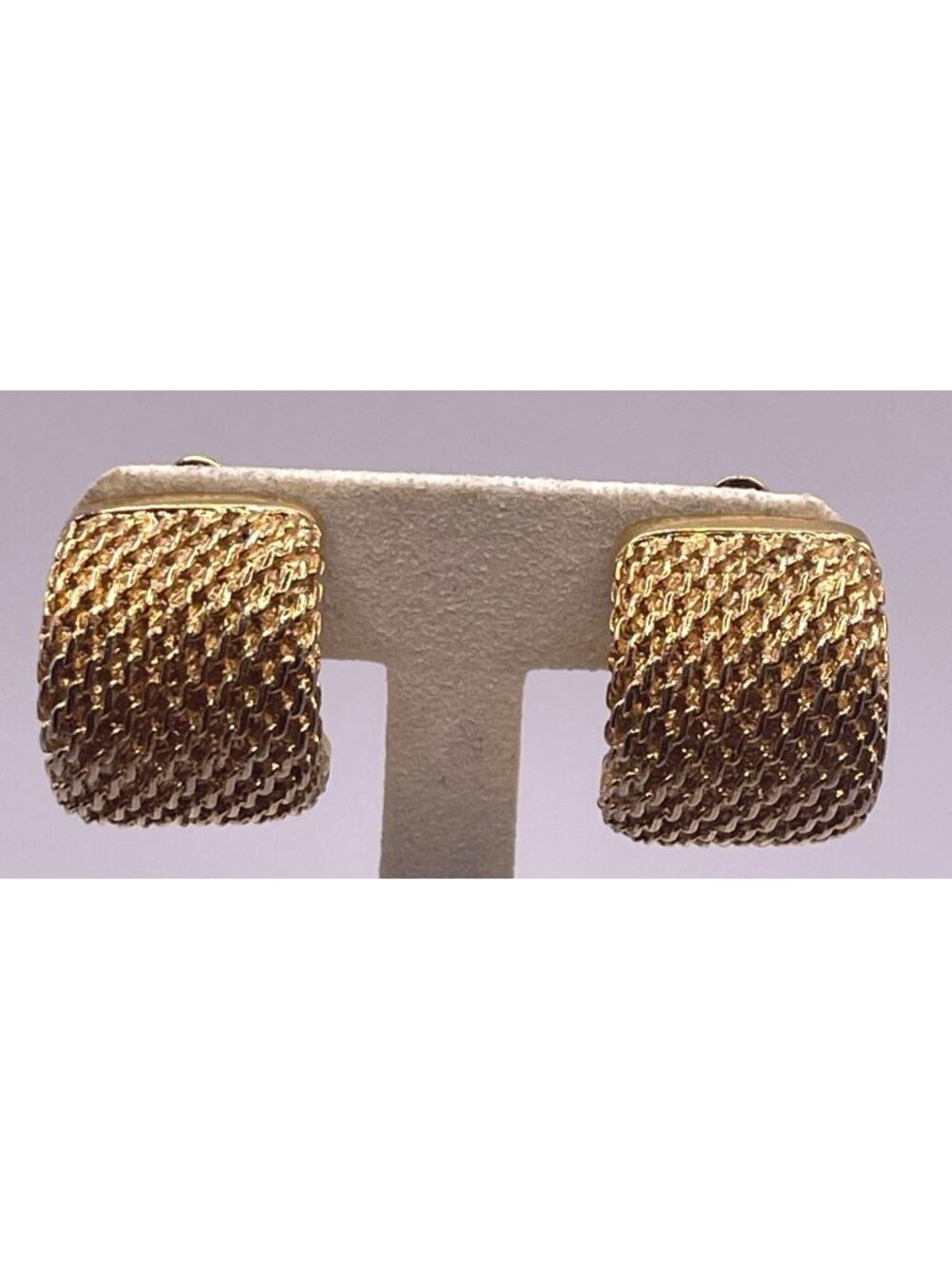 Vtg 80s/90s Givenchy Gold-Tone Basket-Weave Clip-On Earrings Signed Statement Je